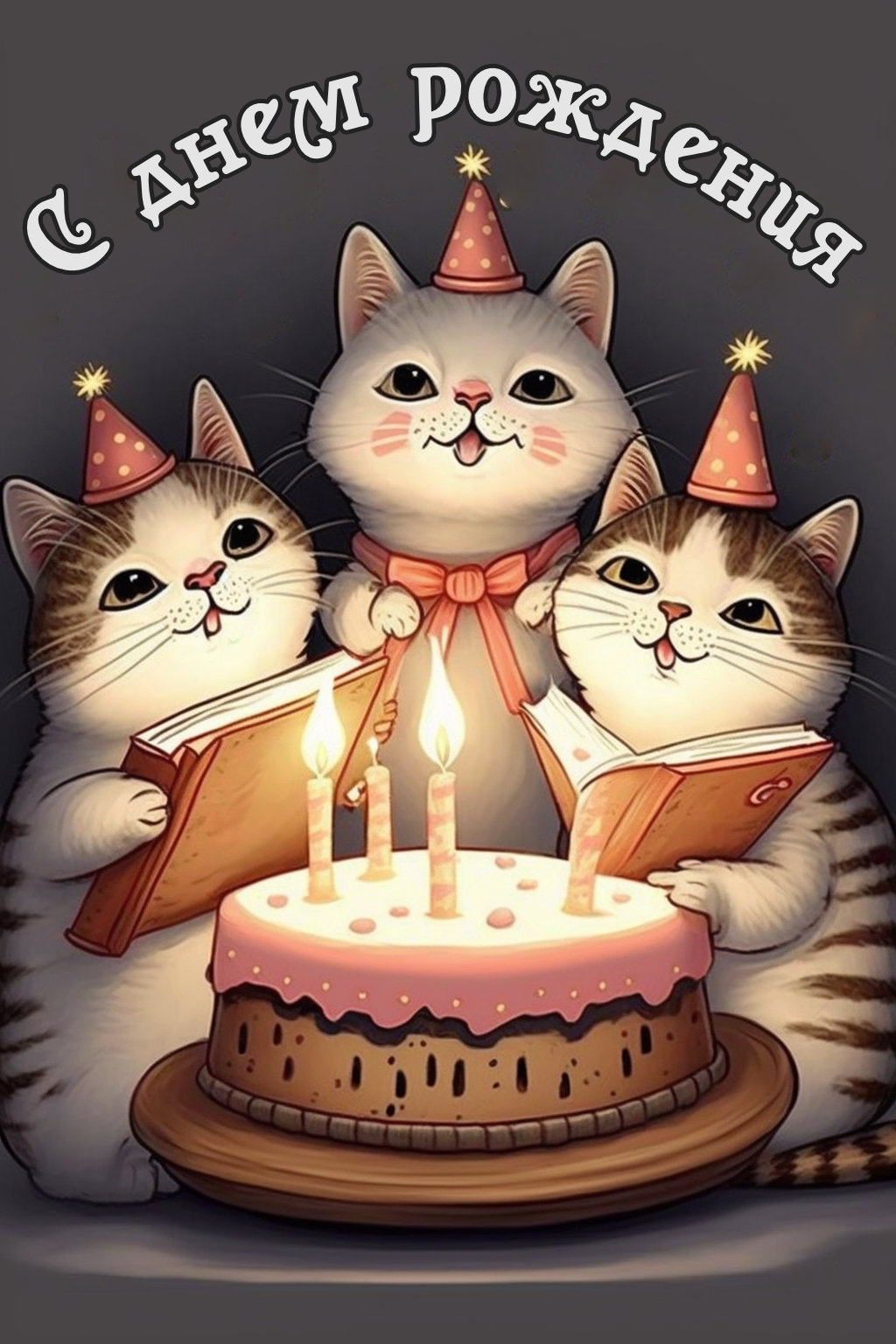 Открытка на день рождения «Котики с тортиком»