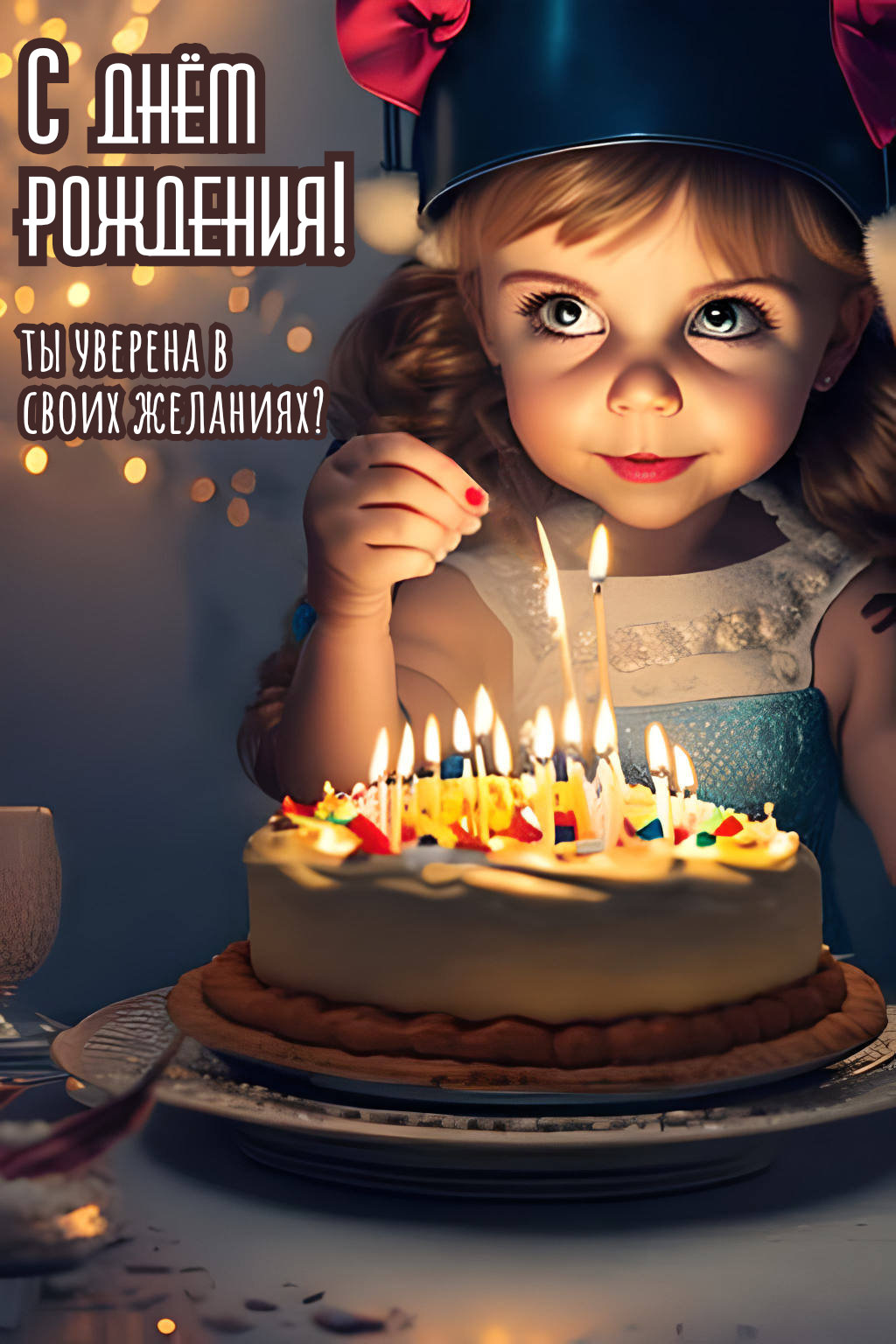 Открытка на день рождения «Девочка с тортиком со свечами»